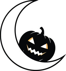 Jack o lantern pumpkin nestled in a crescent moon