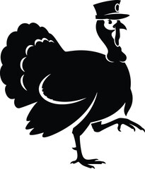 Dapper silhouette of a turkey wearing a top hat