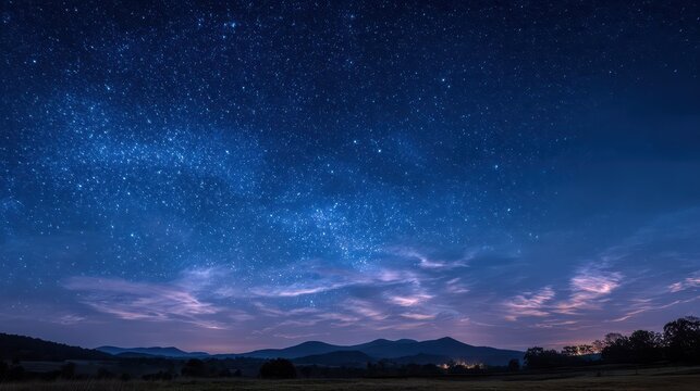Night sky with drifting clouds and a field of stars over a quiet horizon