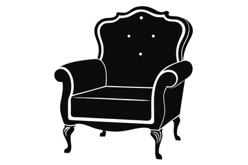 An elegant black armchair boasts delicate white accents and ornate carved legs
