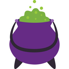 Purple Cauldron Bubbling with Green Potion on a Transparent Background