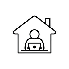 Person working on a laptop inside a house icon