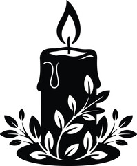 Elegant black and white candle with floral accents