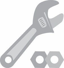 Adjustable Wrench and Hex Nuts Icon Illustration