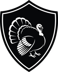 Black and white shield emblem featuring a turkey silhouette