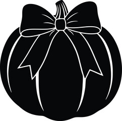 Black silhouette of a pumpkin adorned with a bow