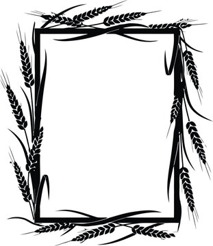 Rustic wheat stalks border frame with blank center