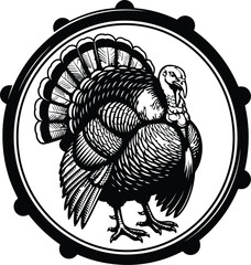 Vintage engraving of a turkey within a circular border