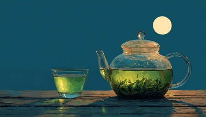 Tea & moon, glass teapot