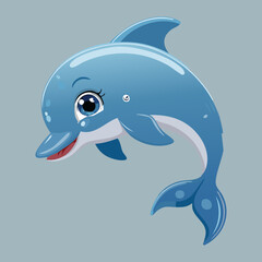 Obraz premium Lovely blue dolphin looking curious with sweet expression and sparkling eyes for baby nursery and kids room wall art