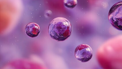 Floating, translucent orbs with pink, purple reflections