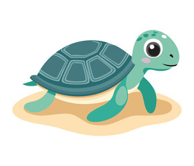 Adorable Baby Sea Turtle Animal Character Walking On Sand For Environmental Protection And Wildlife Awareness