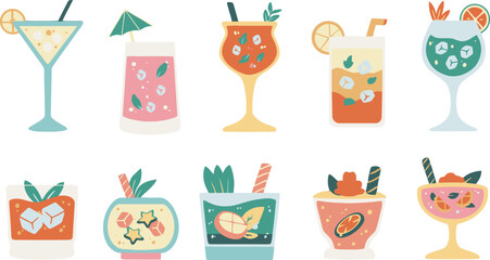 Vibrant collection of refreshing summer cocktails and fruity drinks.