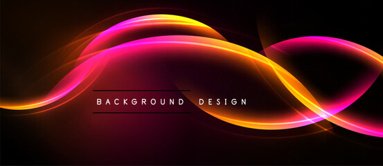 Abstract flowing lines, vibrant colors, dark background. Modern design element, dynamic curves, energy, illumination.