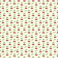Seamless Cherry Fruit Pattern Summer Food Design Background.