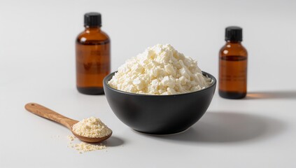 Soy wax flakes, essential oils and powder for natural products