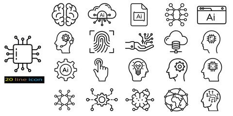 Artificial Intelligence (AI) and Technology Line Icons Set AI Icons