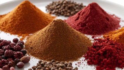 Assortment of vibrant ground and whole aromatic culinary spices
