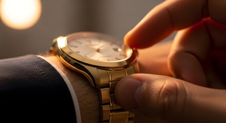 Elegant gold watch on wrist of a business man
