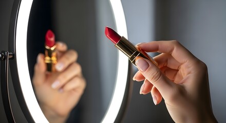 Red Lipstick Glamour in Mirror Light