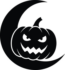 Spooky jack o lantern silhouette against a crescent moon