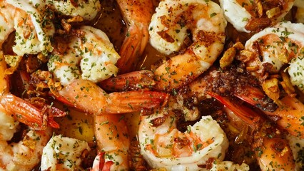 Fried shrimp and garlic with parsley.