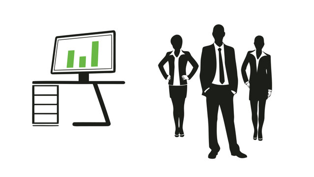 Corporate team silhouettes observing a project or goal