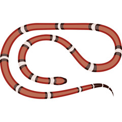 Pixel art illustration of a colorful red white and black banded snake coiled on a transparent background