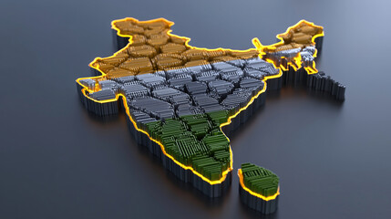 Representation of Indian culture through a creative 3D map design showcasing the colors of the Indian flag, symbolizing unity and diversity in the country