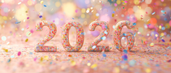 2026 im Konfetti Regen - Frohes neues Jahr