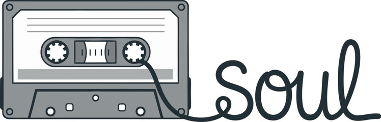 Cassette tape Soul wording retro music nostalgia tshirt sticker design on white background
