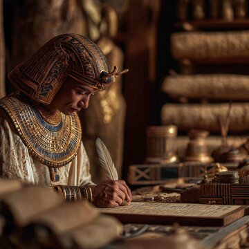 Ancient Egyptian Scribe Writing on Papyrus