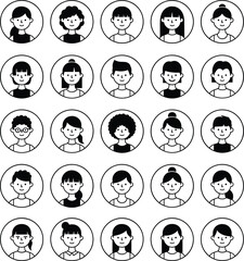 Minimal Avatar Icon Set Featuring Diverse Male and Female Profile Characters in Circular Frames