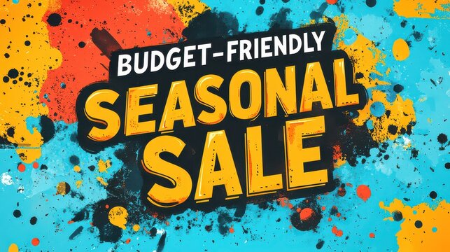 Budget-friendly seasonal sale announcement with vibrant paint splatters.