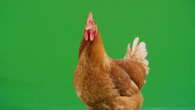 Chicken on green screen isolated with chroma key. 