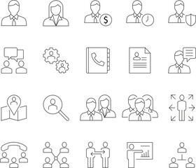 Business Line Icons Set &ndash; HR, Teamwork, Communication, Management & Office Symbols (Editable Stroke)