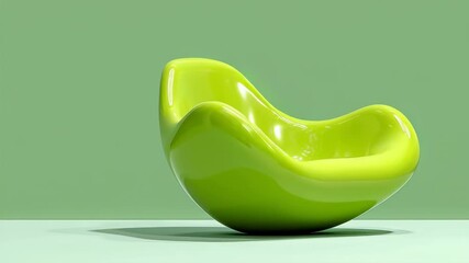 Vibrant green modern chair showcased in a minimalist setting, highlighting its sleek design and glossy finish, with a gradual camera zoom enhancing visual appeal and detail