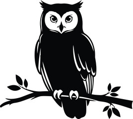Black silhouette of an owl perched on a branch