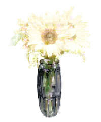 Naklejka premium Sunflowers dotted in vase. Halftone effect vector cut out grainy textured bouquet of flowers for collages
