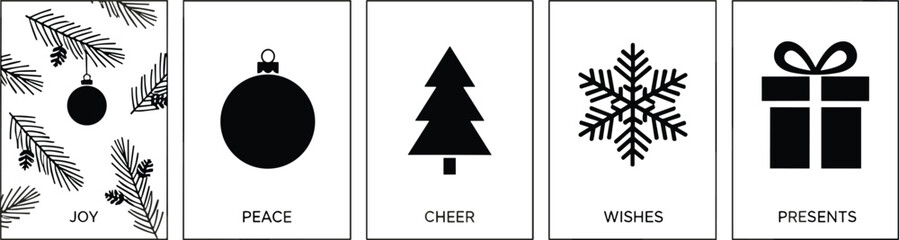 Minimal Christmas Icons – Joy, Peace, Cheer, Wishes & Presents | Modern Holiday Design Set