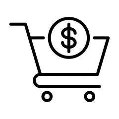 Line icon of shopping cart with dollar symbol representing e-commerce market trends.
