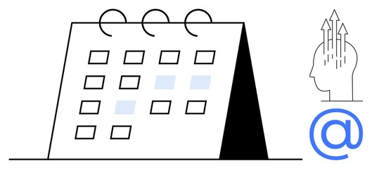 Digital planning s efficiency and organization with icons thumbs up calendars, mindset tools, and email communication. Digital planning aids time management and online collaboration. For business