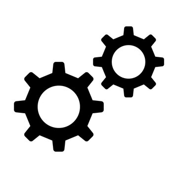 Glyph icon of gears representing market operations and system optimization.