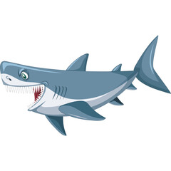 Pixel Art Great White Shark With Open Mouth and Sharp Teeth Depicting a Threatening Pose on Transparent Background