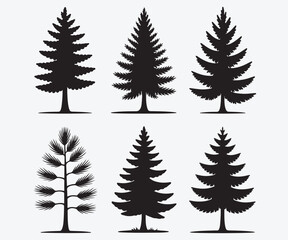 Obraz premium A vibrant vector illustration of a set of green pine trees, perfect for a winter holiday or Christmas forest design