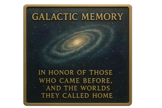 Galactic memory plaque honoring ancestors and worlds