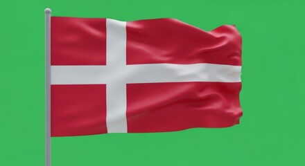 Denmark flag waving on green screen. National Danish banner for chromakey background. Symbol of patriotism, national identity for independence or election day.