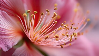 Macro pink flower bloom with delicate stamen and pistil