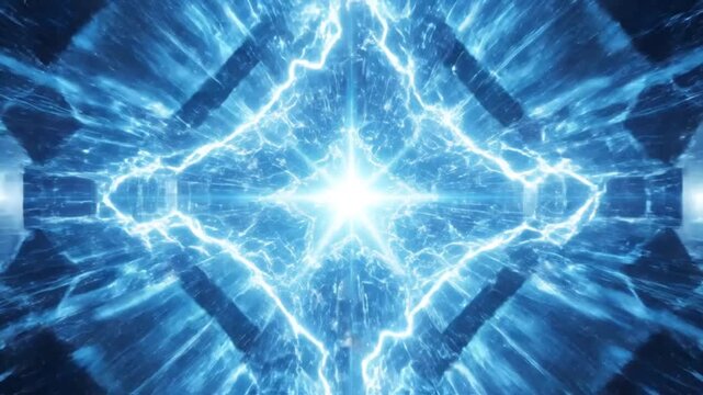 Abstract blue electric lightning energy bolt forming geometric shape