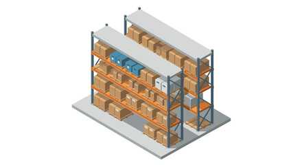 Obraz premium Isometric warehouse shelves with carton boxes and storage containers